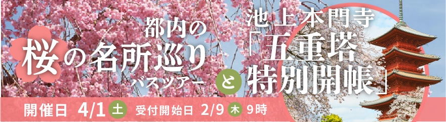 池上本門寺「五重塔特別開帳」と都内の桜の名所巡りバスツアー